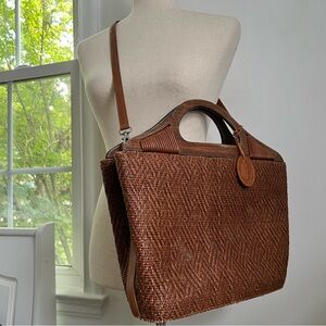 VTG American Angel Genuine Leather Wooden Wicker Shoulder/Crossbody Handle Bag